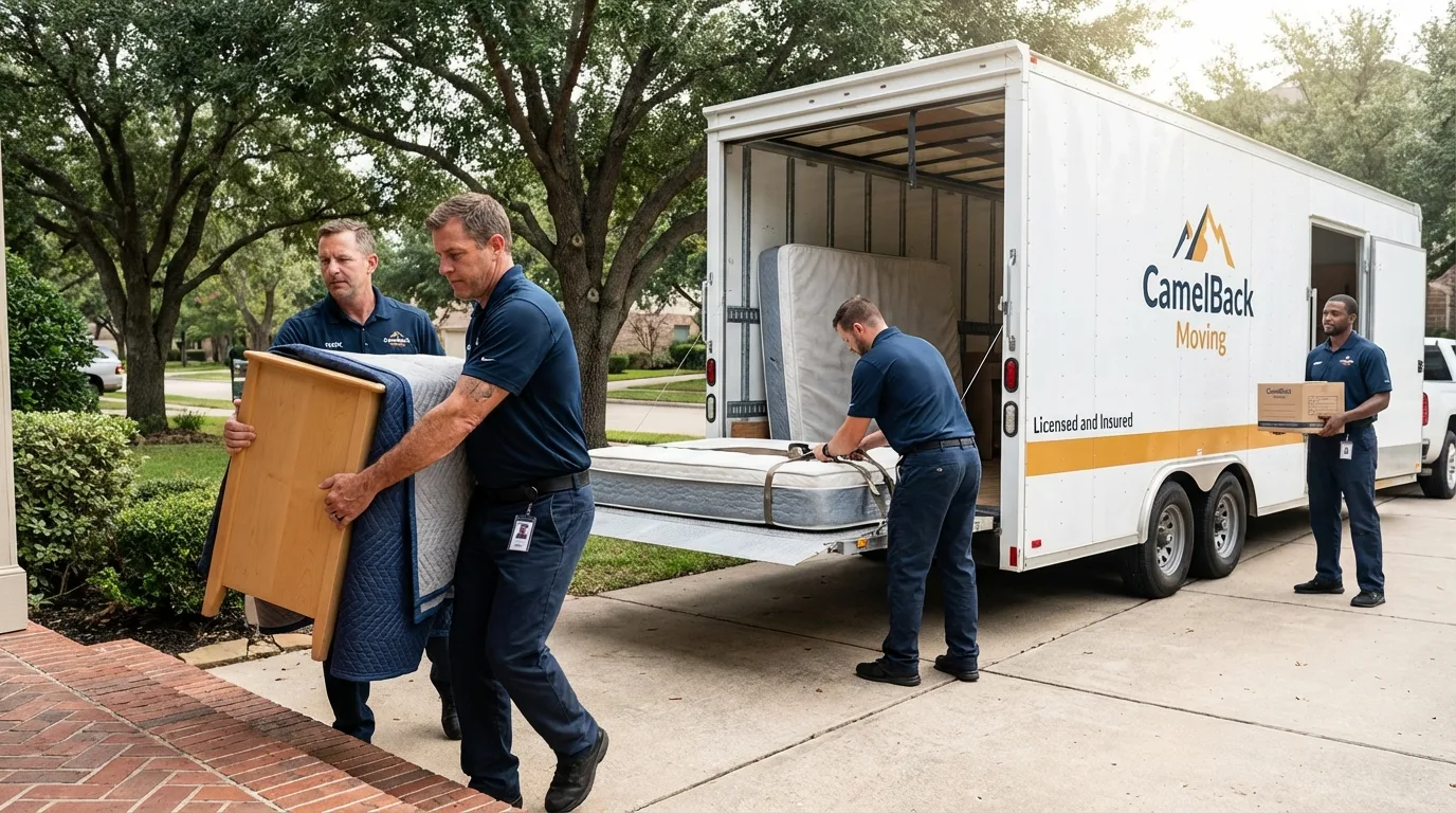 Crew loading residential truck for cross-state move from Wiscasset, ME