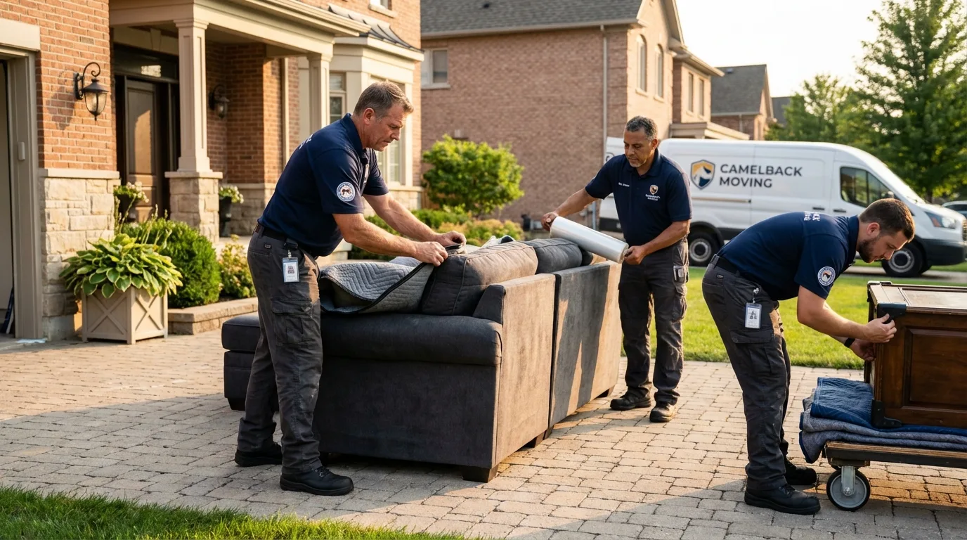 Large estate moving crew wrapping furniture in Wiscasset, ME
