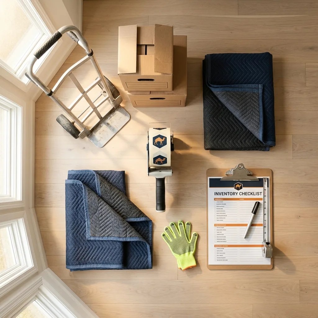 Professional moving supplies and packing materials layout for Wiscasset residential relocations